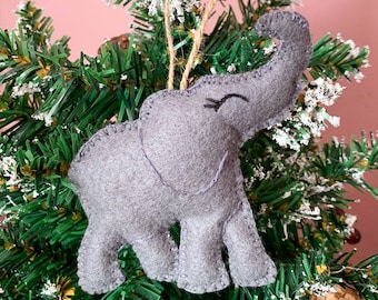 Handmade Smiling Elephant Felt Decoration, Stuffed decorations, Animal Ornament, Christmas Ornaments, Christmas Tree Decoration