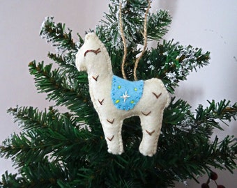 Handmade Blue Llama Felt Decorations, Stuffed decorations, Animal Ornament, Handmade Christmas Ornaments, Christmas Tree Decoration