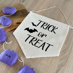 Trick or Treat Banner, Halloween Decor, Spooky Party Decorations, canvas banner, Pennant flag, Canvas wall art, Children Bedroom Flag image 4