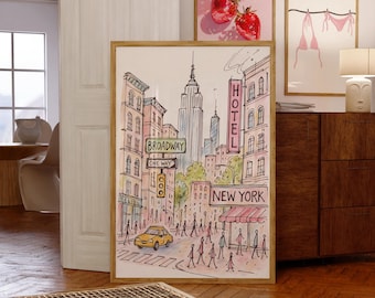 New York City Art Print Poster, New York Poster, Feminine Wall Art, Girly Preppy Print, Aesthetic Wall Print, Pink Wall Art, New York Gift