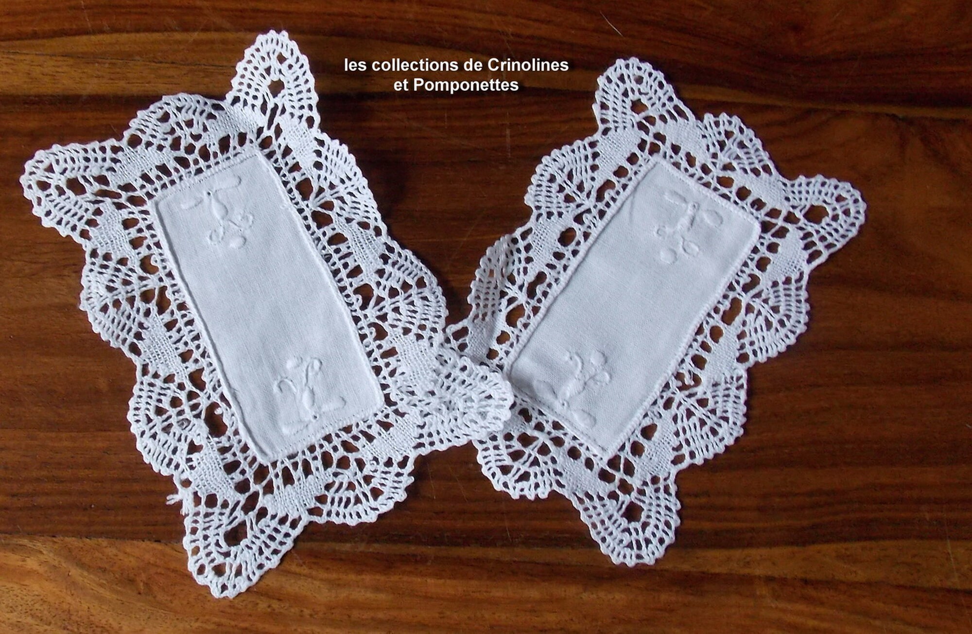 Napperon Brode Main Dentelle Aux Fuseaux Point d'esprit Rectangulaire 9x14 Mini Lot de 2 Blanc