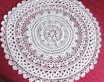 Tapete de ganchillo hecho a mano, artesanía francesa, creado por Sylvette Raisonnier, centro de mesa, 60 cm, color crudo