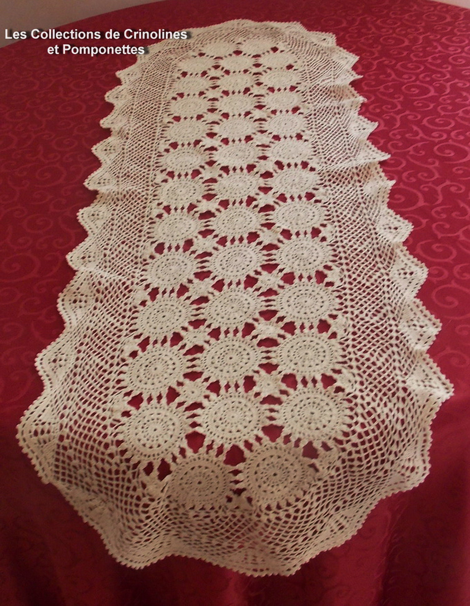 Napperon Crochet Main Fabrication Artisanale Chemin de Table Ovale 40x110