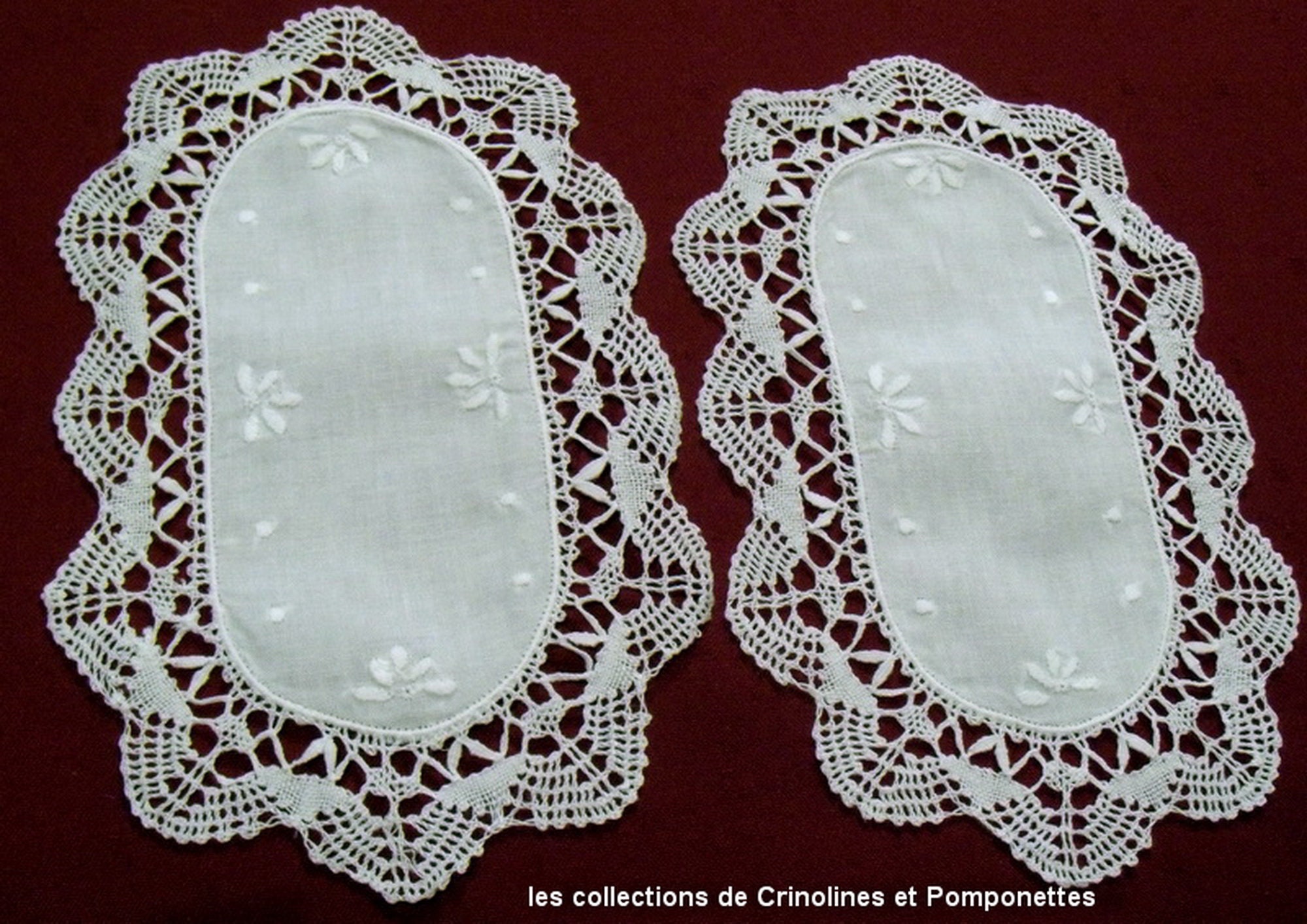 Napperon Brode Main Dentelle Aux Fuseaux Point d'esprit 14x23 Nantua Blanc Les 2 Ovales