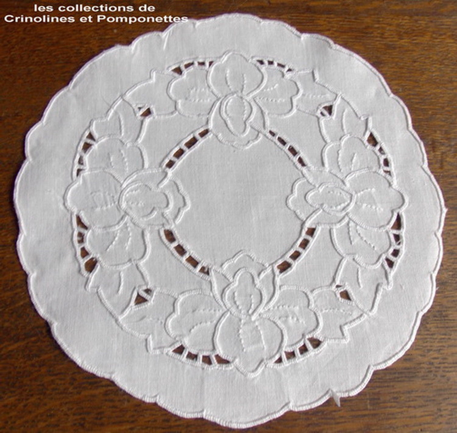 Napperon Brode Main Broderie Richelieu Rond Blanc de 20