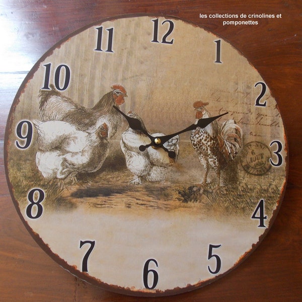 HORLOGE PENDULE DECORATIVEstyle vieille carte postale  la basse cour