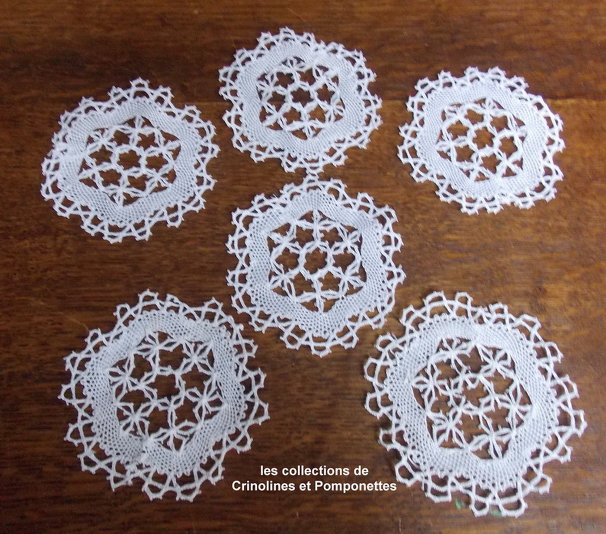 Napperons Dentelle Bruges Aux Fuseaux Dessous de Verres Lot 6 Ronds Blancs 10 cm