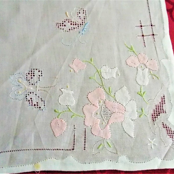 COLLECTION HANDKERCHIEF hand embroidered JONQUILLEROSE large size 42cm