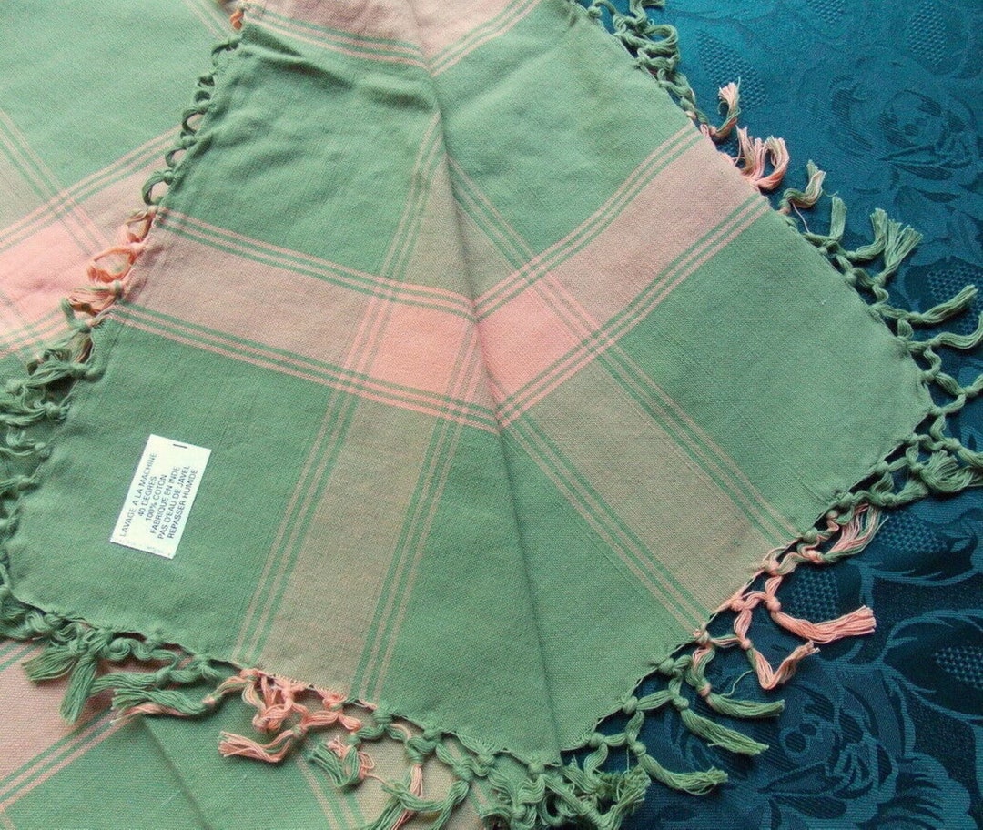 HANDLOOM WOVEN TABLECLOTH in Madras Handknotted Fringes 135cm Etsy