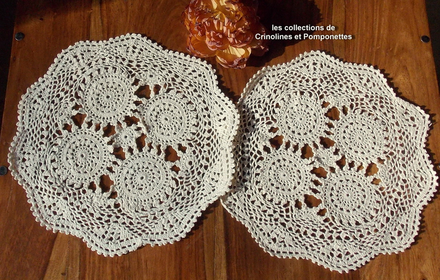 Napperons Crochet Main Fabrication Artisanale Lot de 2 Ronds 25 Écrus