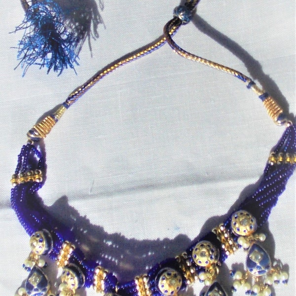 Precious NECKLACE in LAKH handcrafted CASSANDRE blue