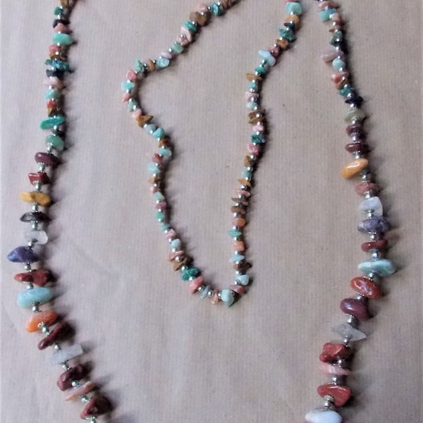 FINE STONE NECKLACE semi precious size and colors in mixture very large multicolored long necklace aBIGAIL