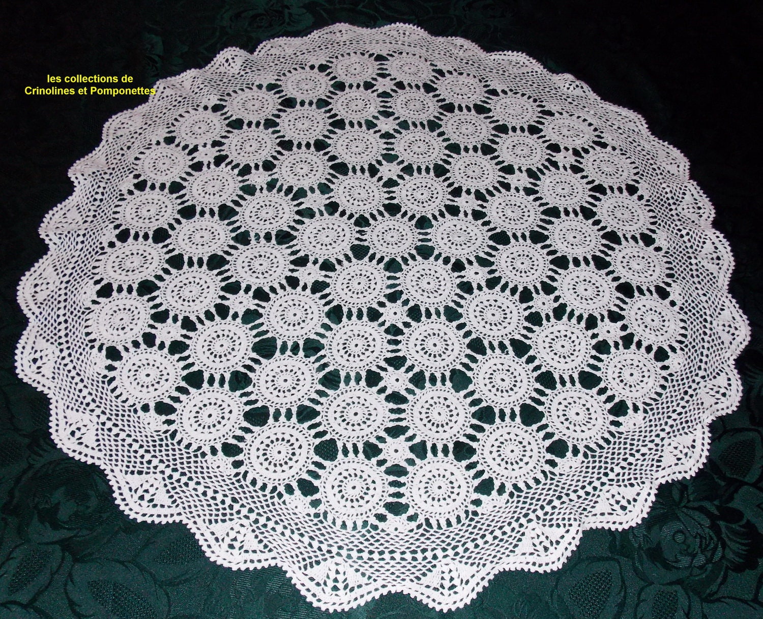 Napperon Crochet Main Fabrication Artisanale Centre de Table, Surnappe Rond Blanc 75cm