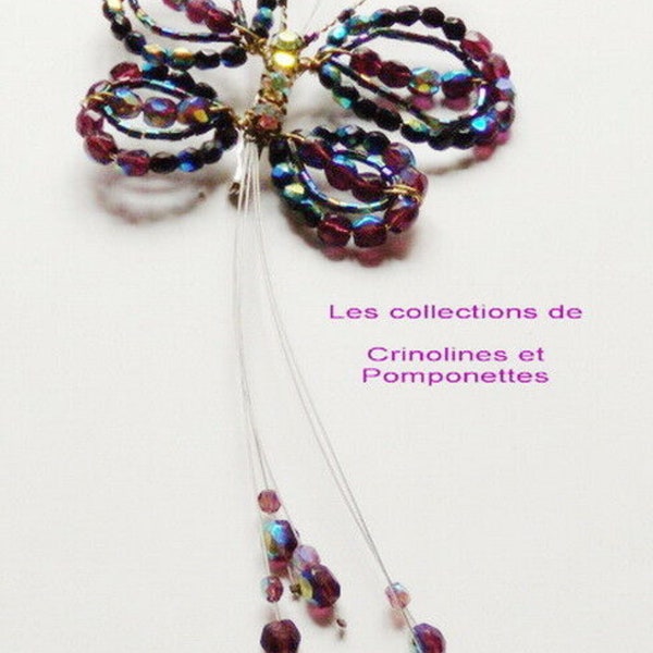 BROCHE FANTAISIE en perles de verre irisées  fabrication artisanale  le PAPILLON