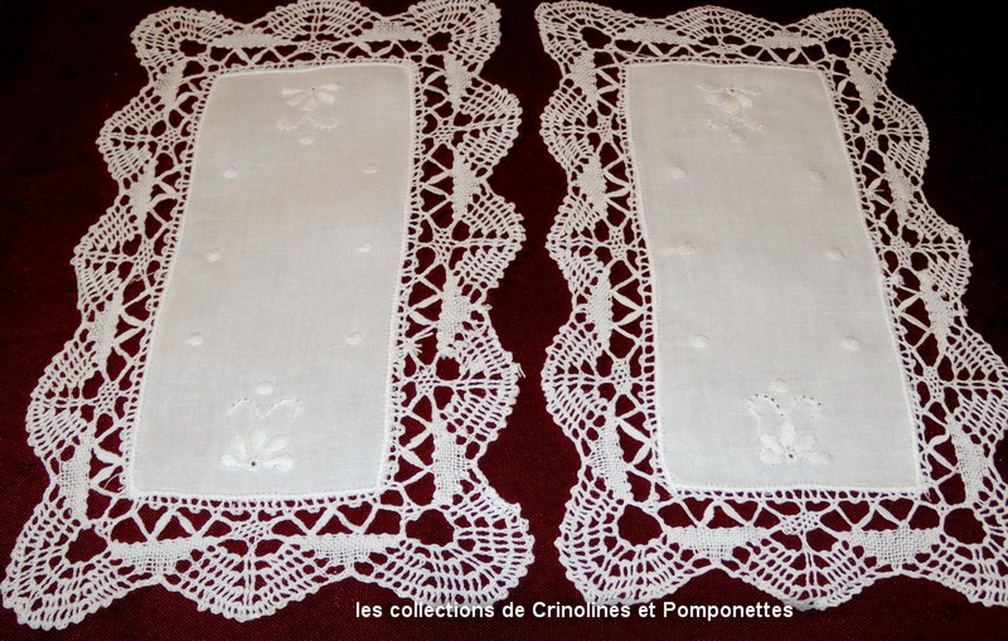 Napperon Brode Main Dentelle Aux Fuseaux Point d'esprit Rectangulaire 14x23 Nantua Blanc Les 2