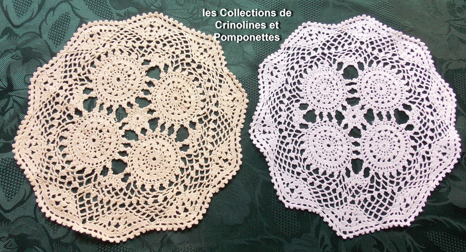 Napperons Crochet Main Fabrication Artisanale Lot de 2 Ronds 25 Écru et Blanc