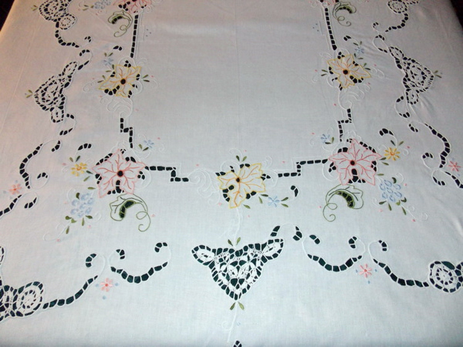 Nappe Service Table avec Serviettes Brode Main Incrustations et Bordure Crochet Rectangulaire 170x35