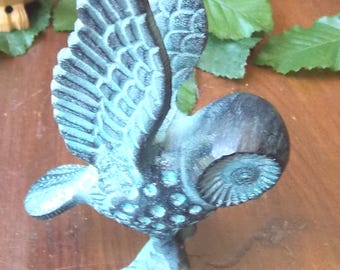COLLECTIBLE OWL lucky charm in antique blue patinated brass the owl with outstretched wings