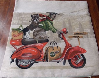 CUSHION COVER in TAPESTRY honeymoon in red vespa