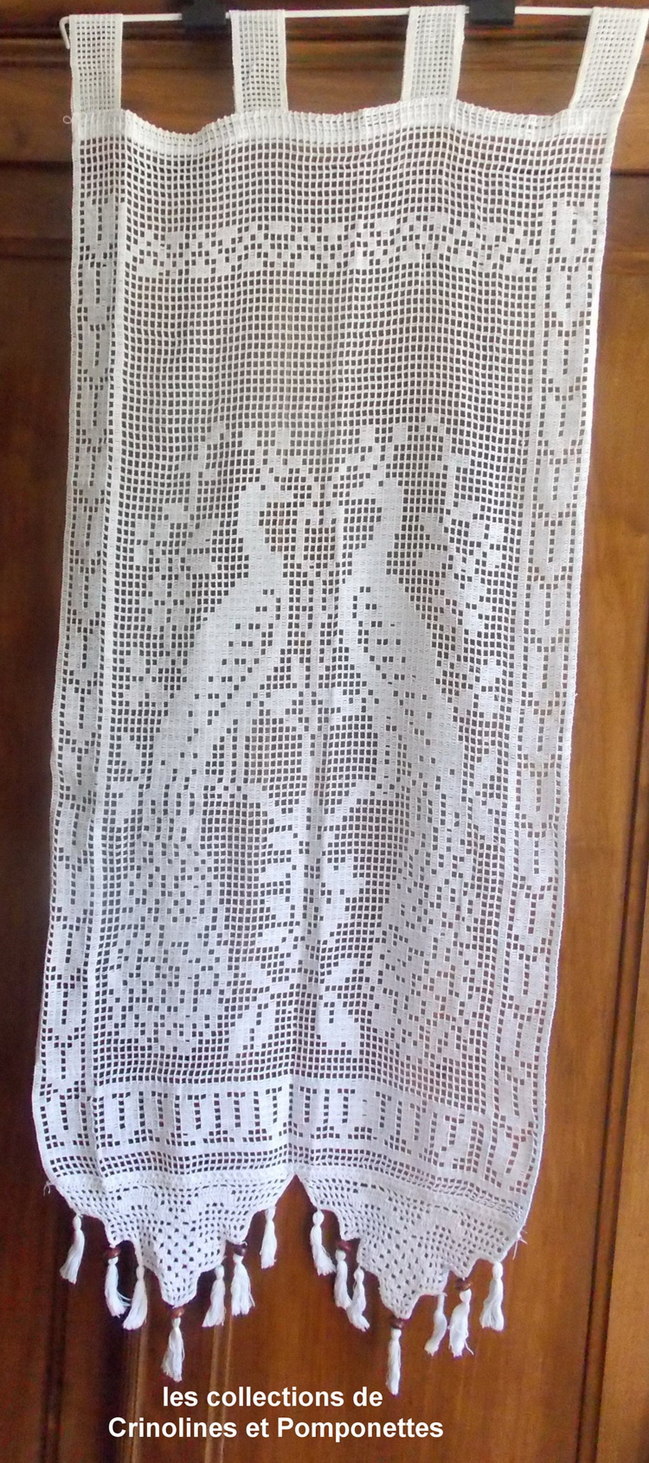 Brisebise Rideau Brode Filet et Crochet Fait Main Blanc 55 X140 Les Paons