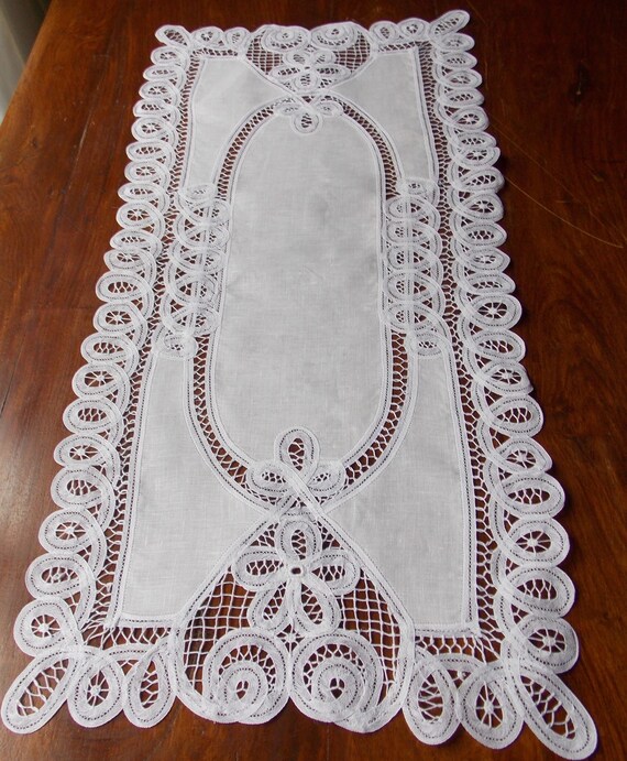 Doily hand embroidery lace renaissance rectangular white 35 x 50 * 