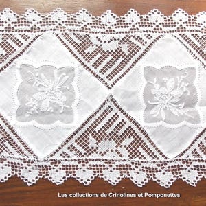 HAND-EMBROIDERED PLACEMAT on linen net and white shadow stitch rectangular 20x30 rebecca