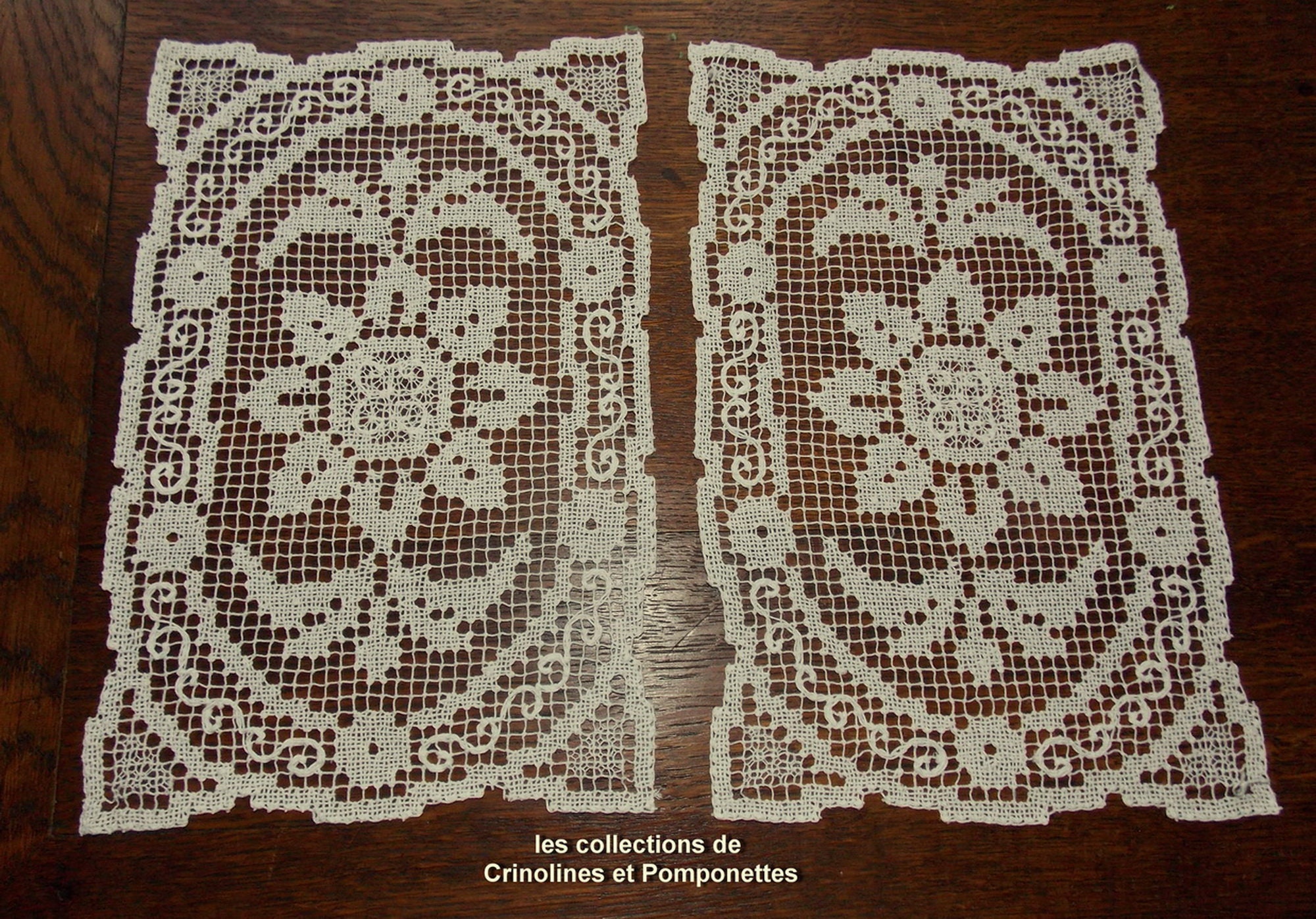 Napperons Brodes Main sur Filet Rectangulaires, Lot de 2 20cmx30 Écrus