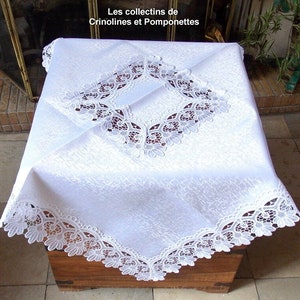 EMBROIDERED TABLECOVER square center table cover on white polyester GUIPURE
