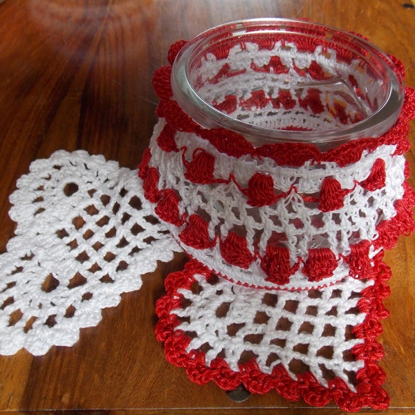 BONBONNIERE  de TABLE crochet main artisanat français S RAISONNIER  groseille