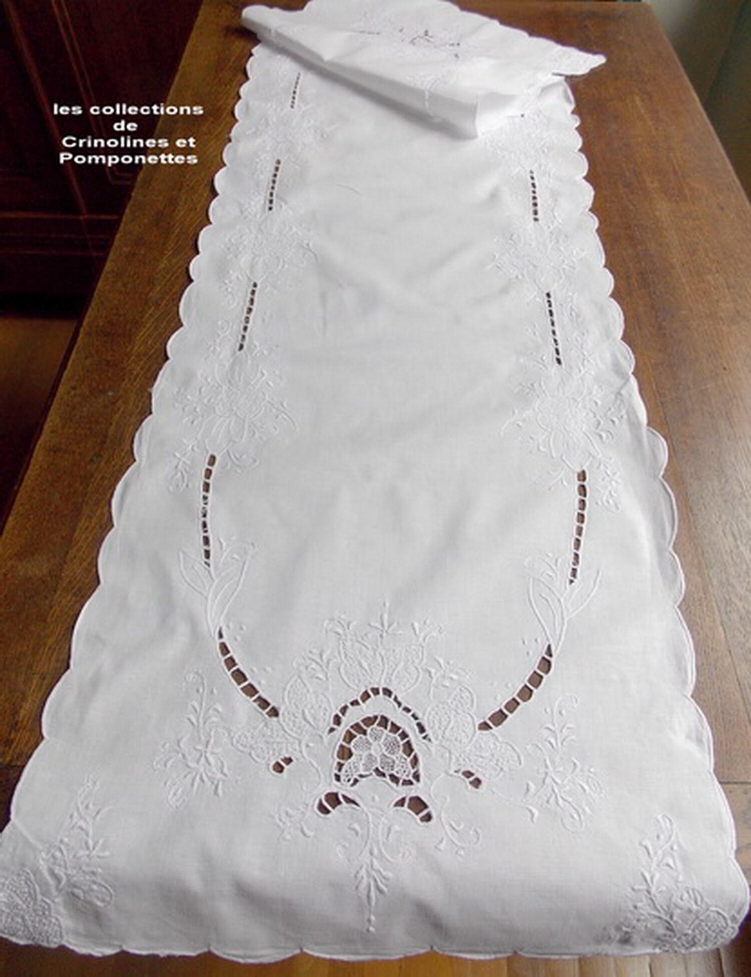 Napperon Brode Main Broderies Richelieu et Jours de Venise Blanc 40x 150 Rectangulaire Chemin Table