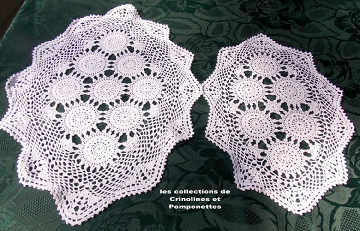 Napperons Crochet Main Fabrication Artisanale Lot de 2Blancs Ovales 25x35 et 30x45
