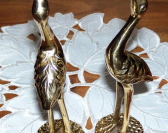 CRANE STATUETTES collectible birds in solid BRASS, the sarassus couple brings good luck