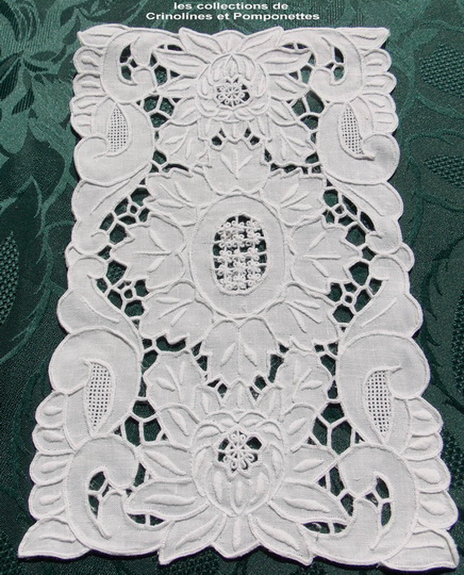 Napperon Brode Main sur Lin Broderie Richelieu Royal Blanc 17x25 Rectangualire