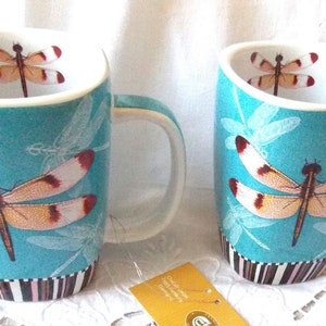 TEA CUPS ceramic mug with dragonfly decor, set of 2