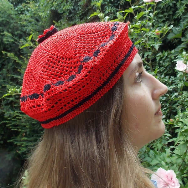 BERET   fait main création Sylvette Raisonnier artisanat français  tomate