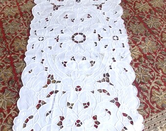 DIPPER table runner hand embroidered rectangular brogue on linen 30CMX 70