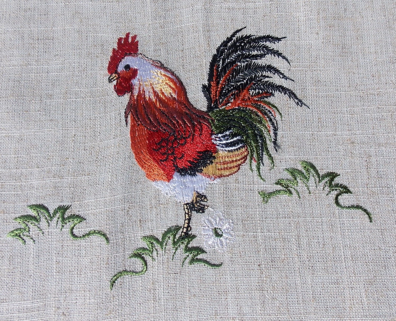 Napperon Chemin Brodé sur Polylin Rectangulaire Les Coqs 40x90