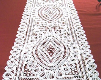 RENAISSANCE LACE PLACEMAT hand embroidered white table runner 52x128 cm rectangular***