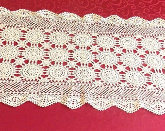 Mantel individual de ganchillo hecho a mano camino de mesa 40x110 color crudo ovalado