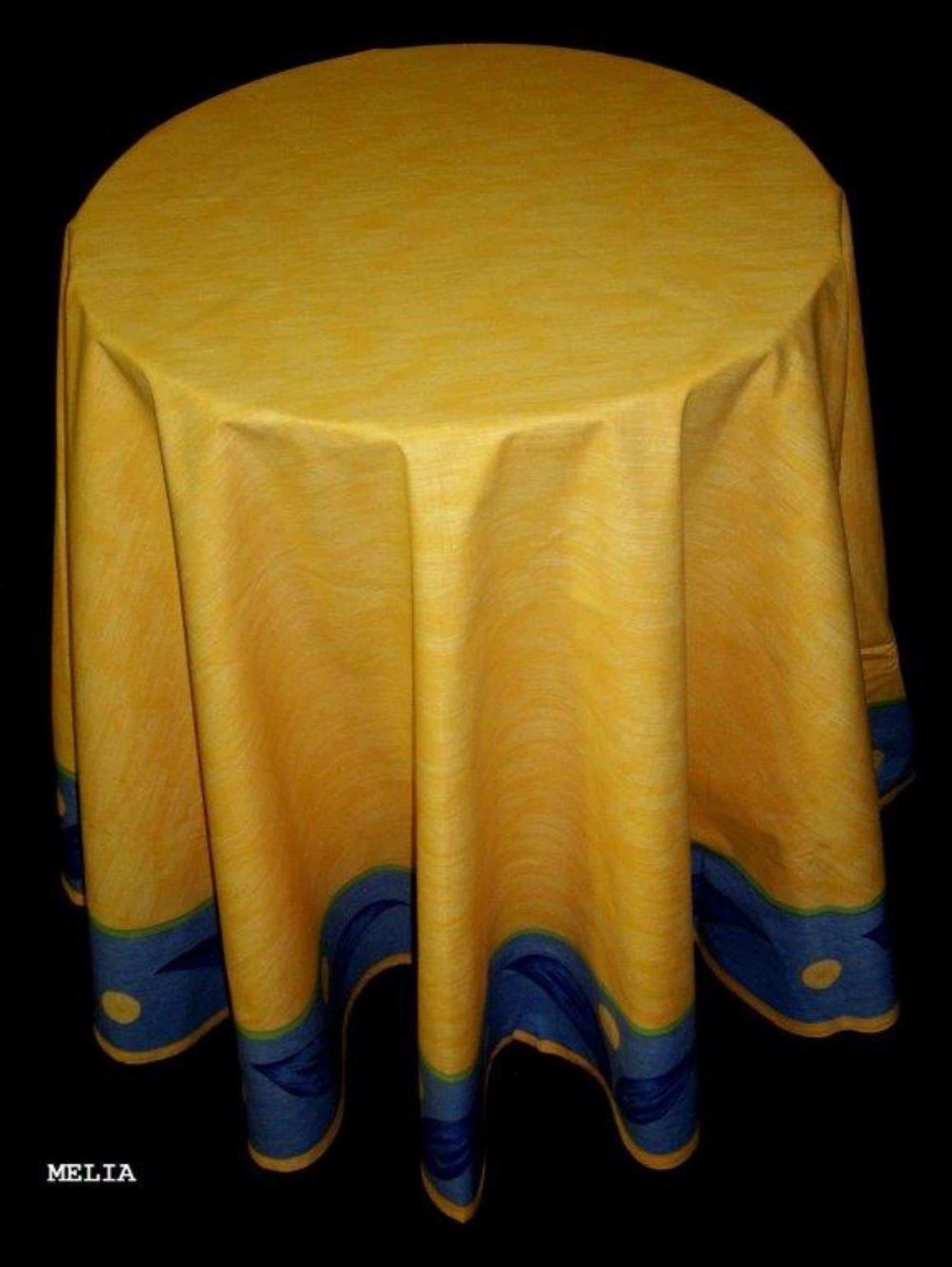 Nappe Surnappe Imprimee Fond Jaune Ronde de 180 Mélia