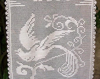 BRISE BISE RIDEAU   fAIT mAIN  cROCHET artisanat français création sylvette Raisonnier modèle colibri blanc ou ecru précisez à la commande