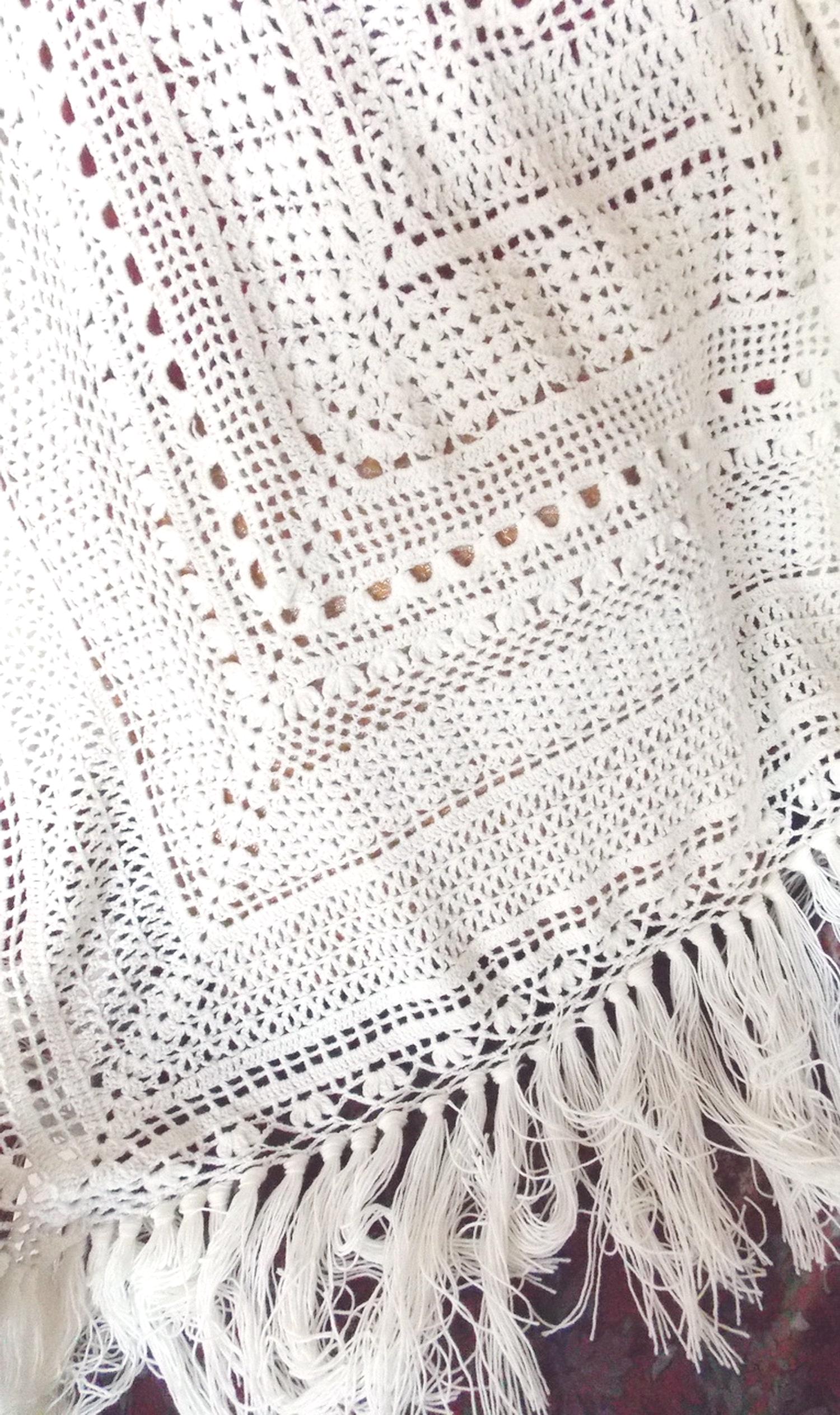 Châle Crochet Main Sylvette Raisonnier - Blanc Cassé - Artisanat Français - Neuf Sans étiquette