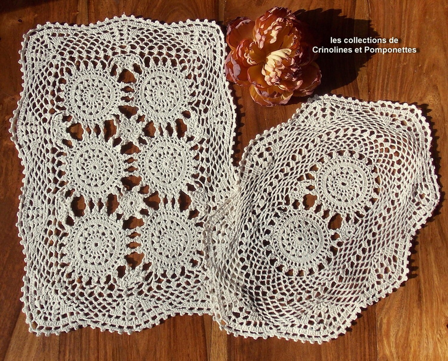 Napperons Crochet Main Fabrication Artisanale Lot de 2 29x19 Écrus 1 Rectangulaire Ovale