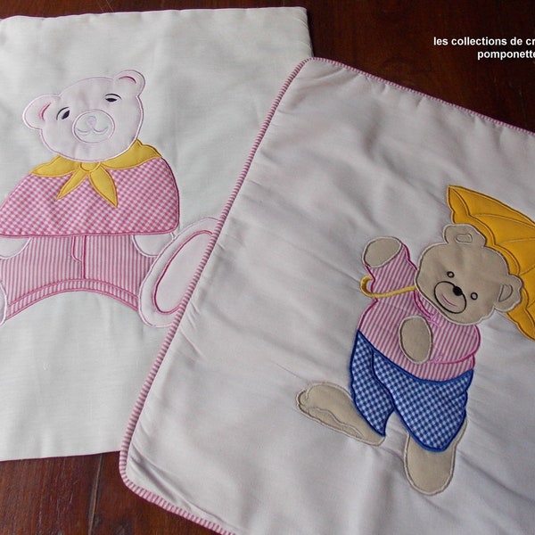 CUSHION COVERSSexpaved embroidery in application pink teddy bears