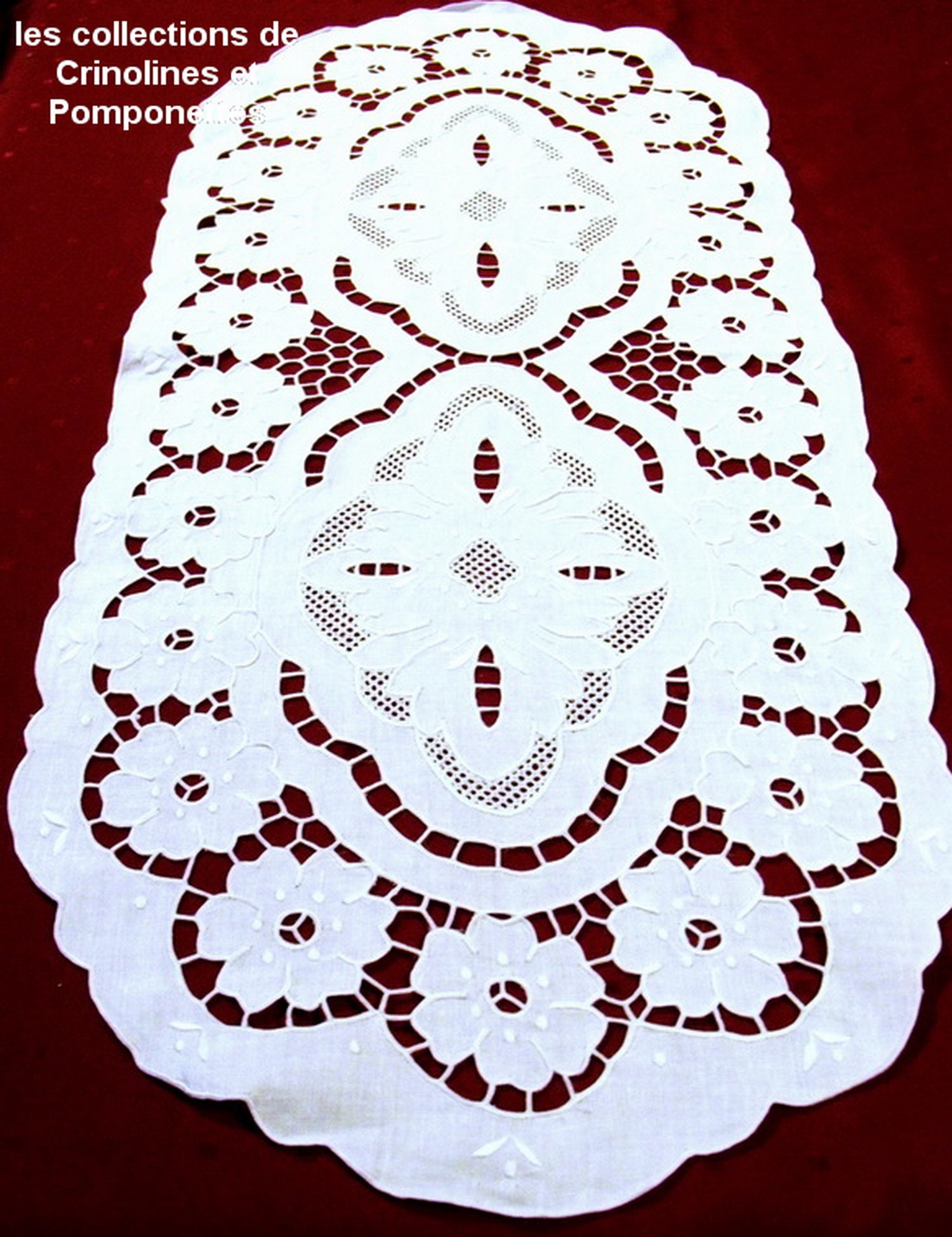 Napperon Brode Main Broderie Richelieu Blanc Chemin de Table 36cmx 85 Florina Ovale