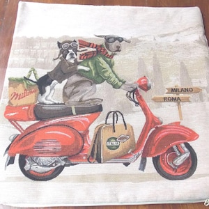 TAPESTRY CUSHION COVER honeymoon in red vespa