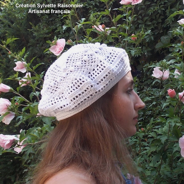 Napperon Tricoté Rond 60cm Blanc – Fait Main, Artisanat Français Pure Coton, Style Arts & Crafts
