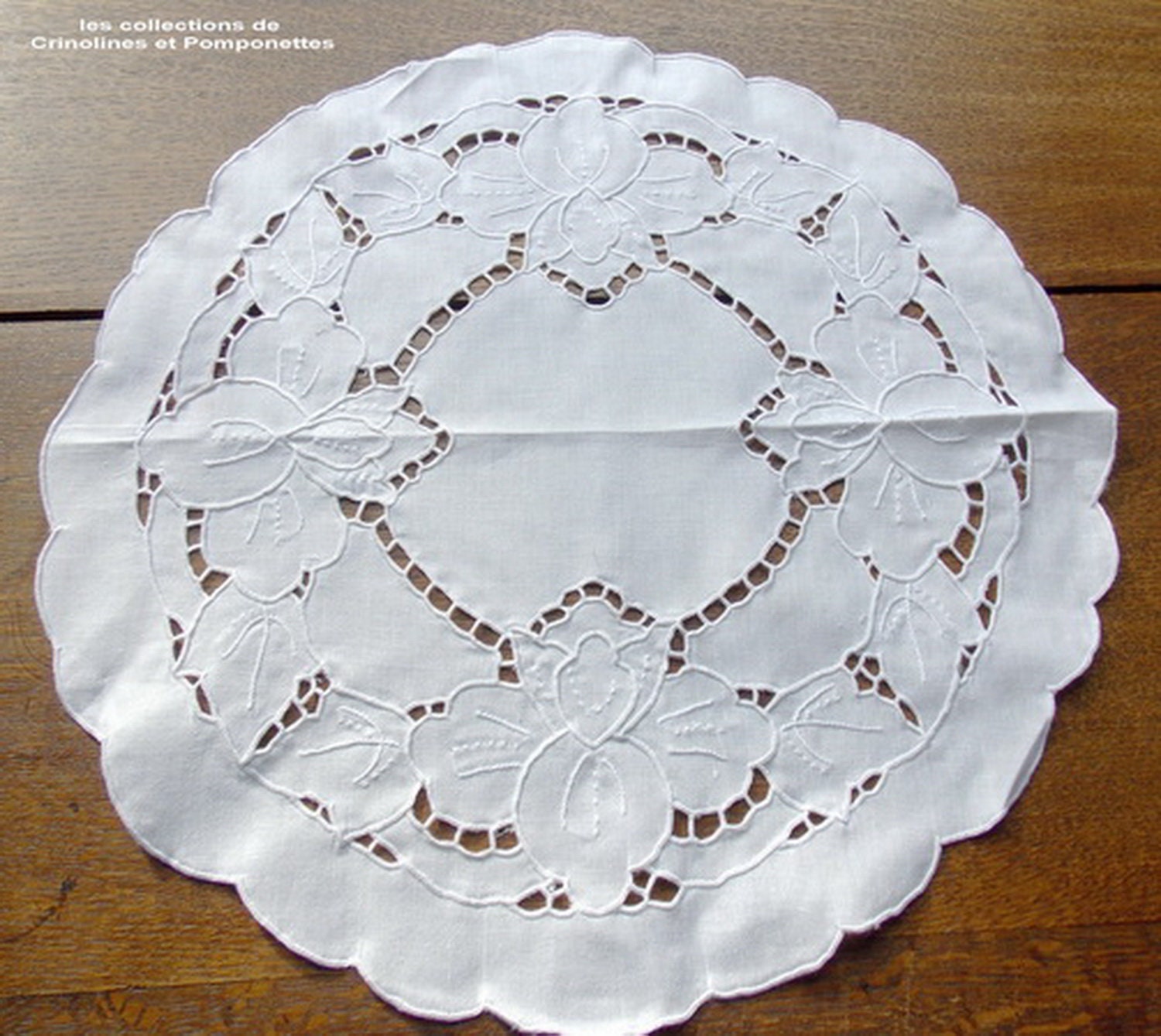 Napperon Brode Main Broderie Richelieu Rond Blanc de 35