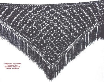 CROCHET SHAWL handmade creation Sylvette Raisonnier French craftsmanship black agate to order