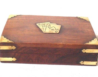 COLLECTION BOX for PLAYING CARDS handcrafted in exotic wood with solid brass application